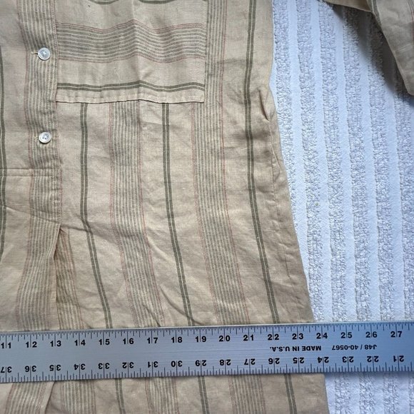 Hiroko Koshino Womens Shirt Dress Size 9 Tall Beige Striped Long Sleeve Midi - Picture 8 of 9